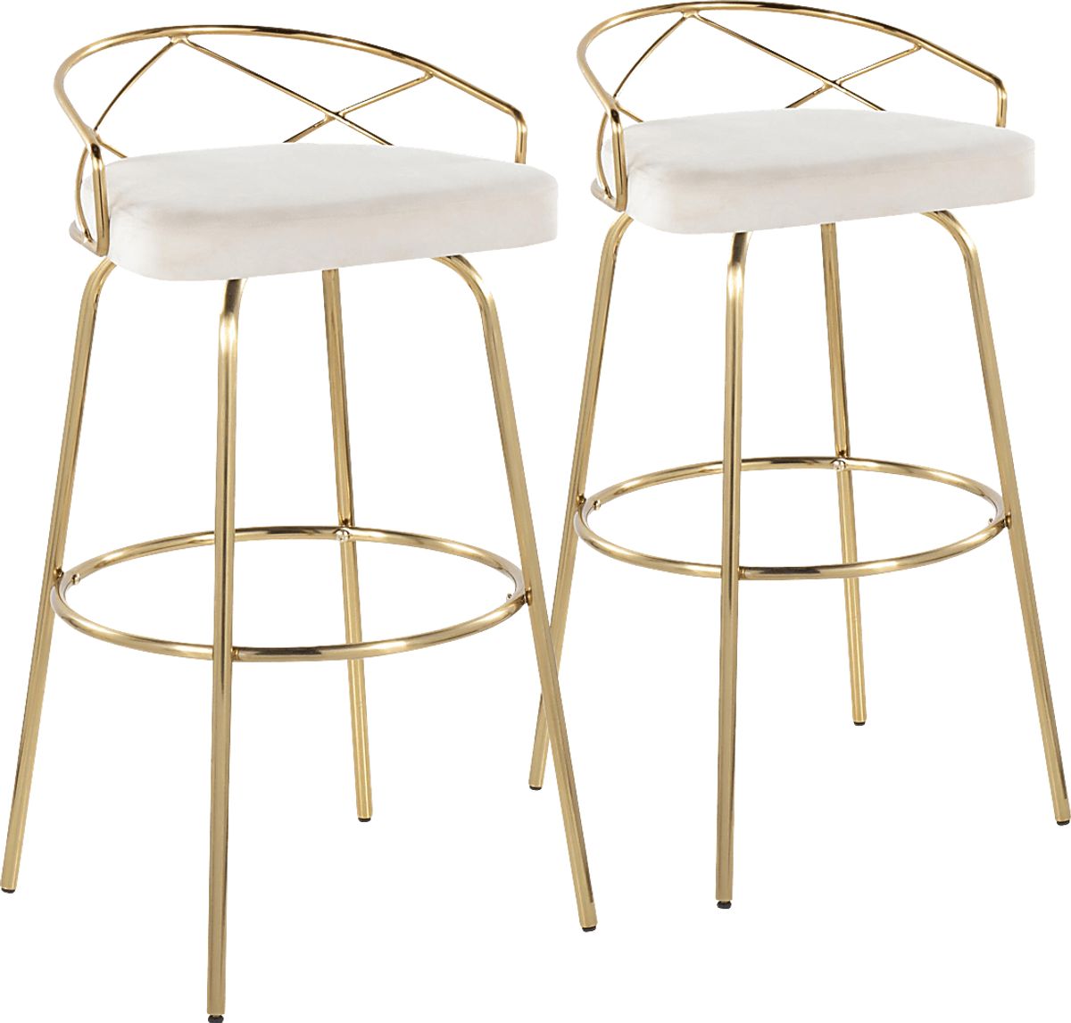 Ravensburg I Gold Colors,Metal Cream Beige Velvet Plush Barstool, Set ...