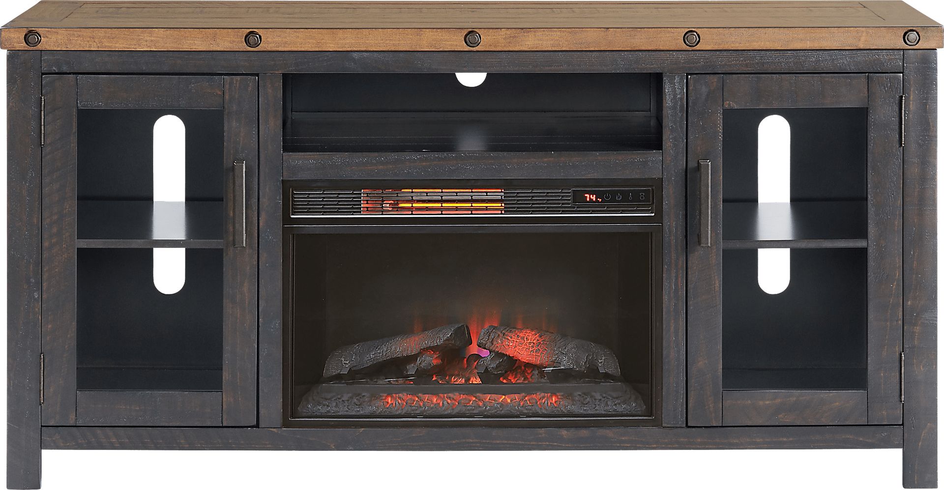 Recton Brown 65 in. Console With Electric Fireplace - Image 2