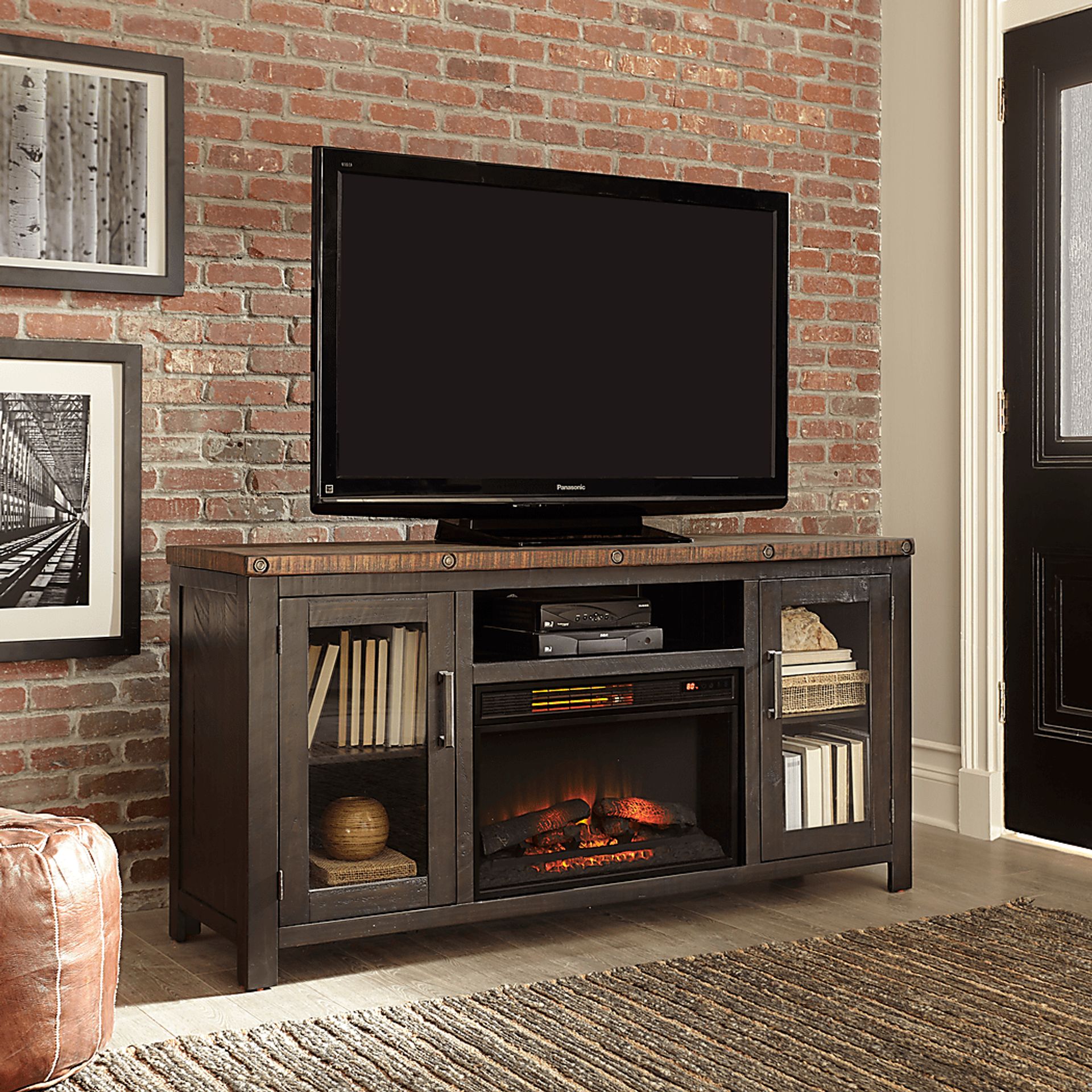 Recton Brown 65 in. Console With Electric Fireplace - Image 4