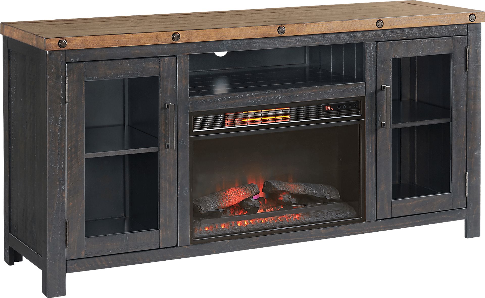 Recton Brown 65 in. Console With Electric Fireplace - Image 1