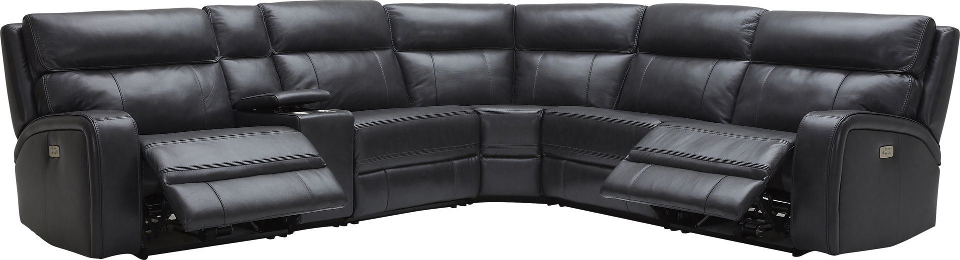 Redivia Black Leather 6 Pc Dual Power Reclining Sectional - Image 3