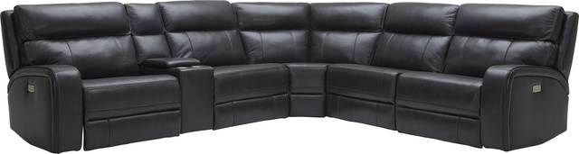 Redivia Black Leather 6 Pc Dual Power Reclining Sectional - Thumbnail - Image 1