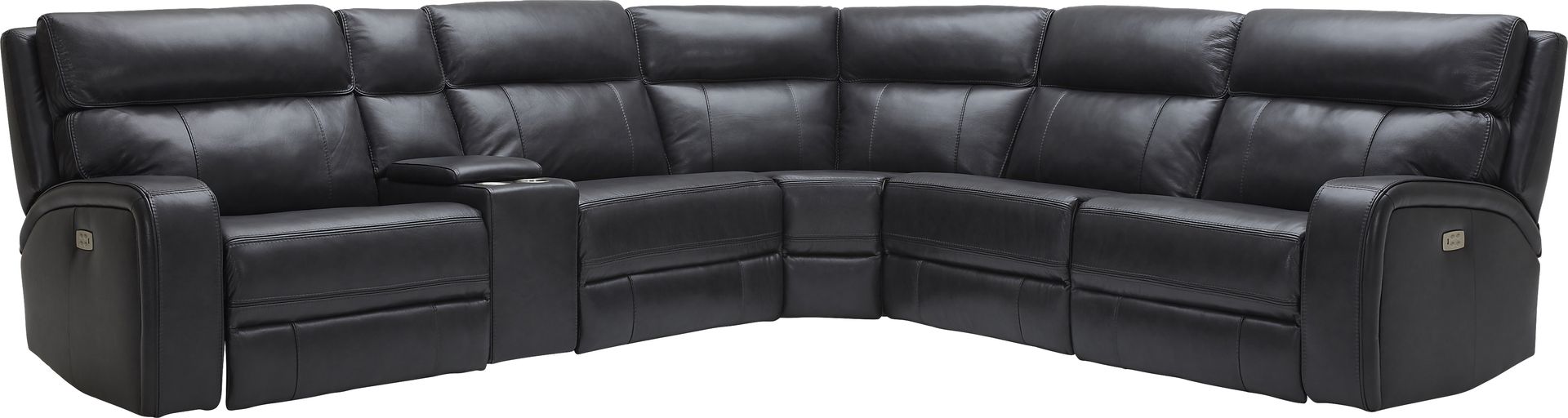 Redivia Black Leather 6 Pc Dual Power Reclining Sectional - Image 1