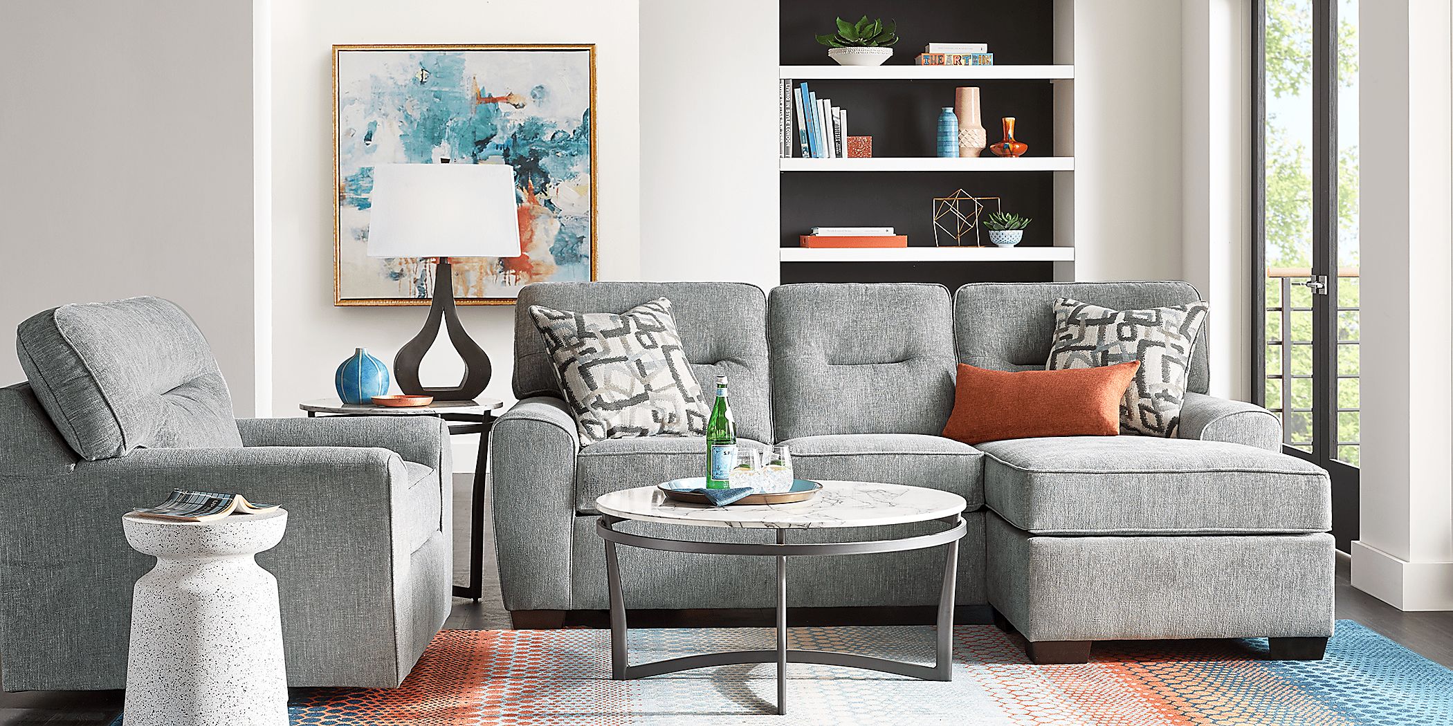 Redwood Park 6 Pc Gray Chenille Fabric Living Room Set With 2 Pc