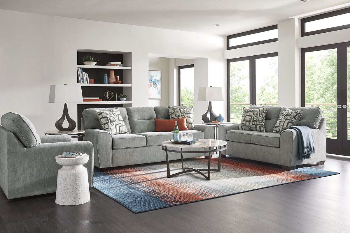 Redwood Park 7 Pc Gray Chenille Fabric Sleeper Living Room Set With ...