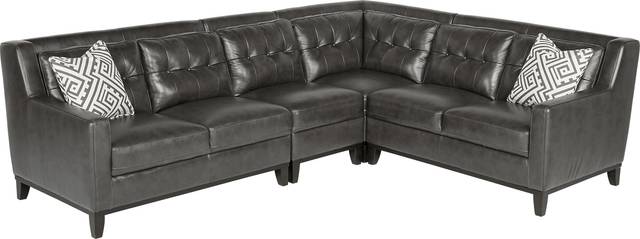 Reina Point Gray Leather 4 Pc Sectional - Thumbnail - Image 1