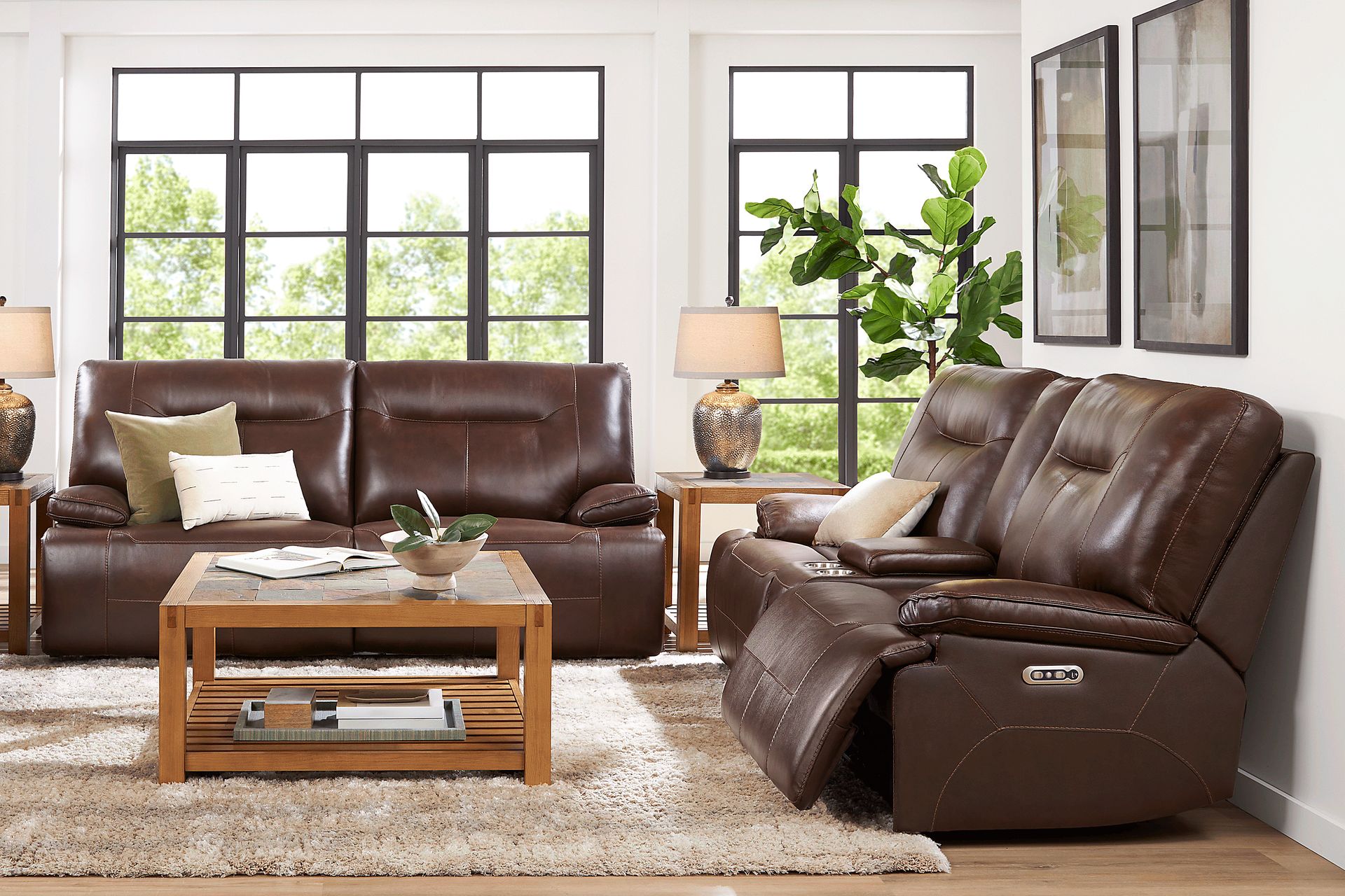 Renaldi Coffee 2 Pc Leather Dual Power Reclining Living Room - Image 1