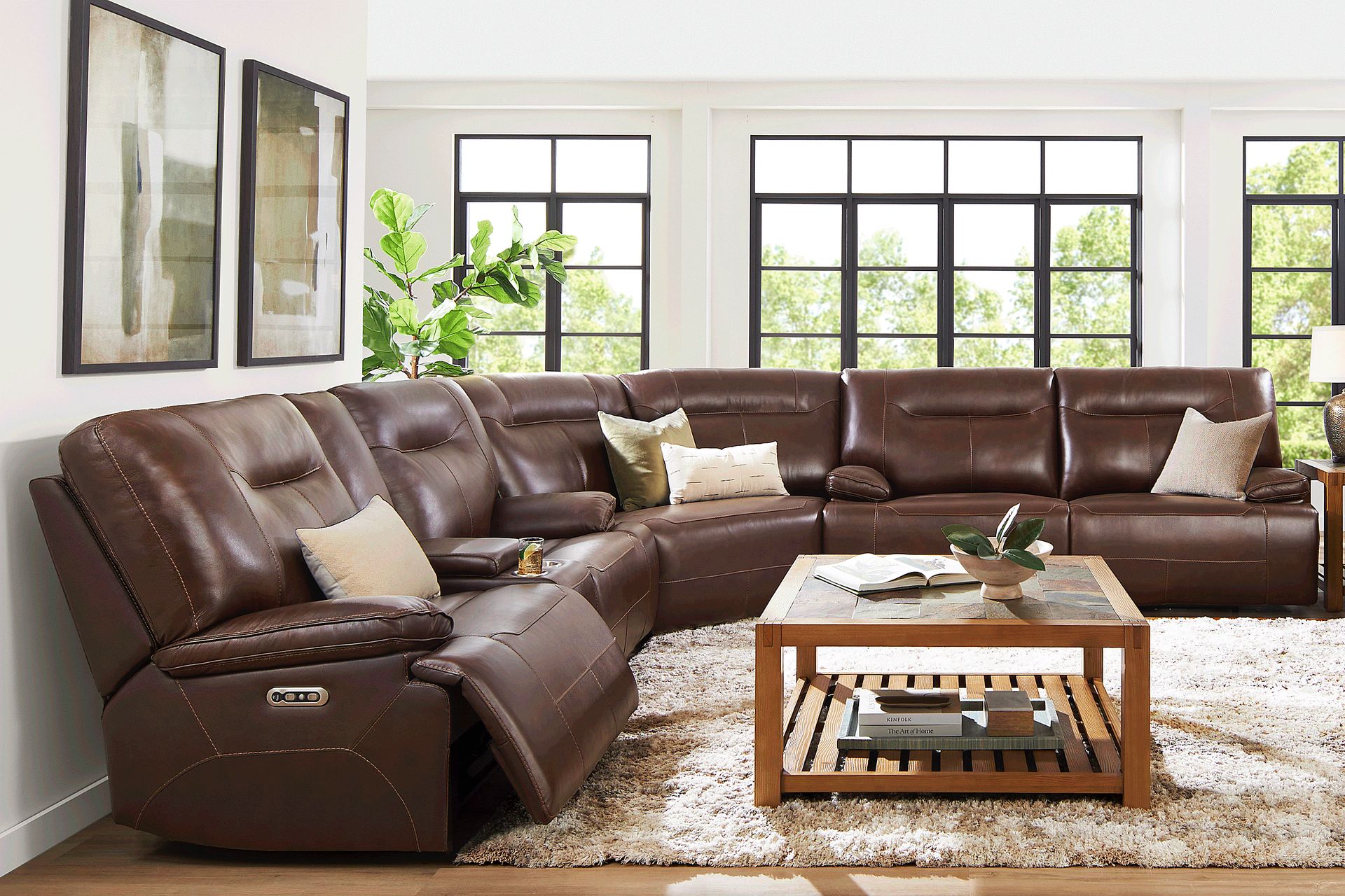 Renaldi Coffee 3 Pc Leather Dual Power Reclining Sectional - Image 2