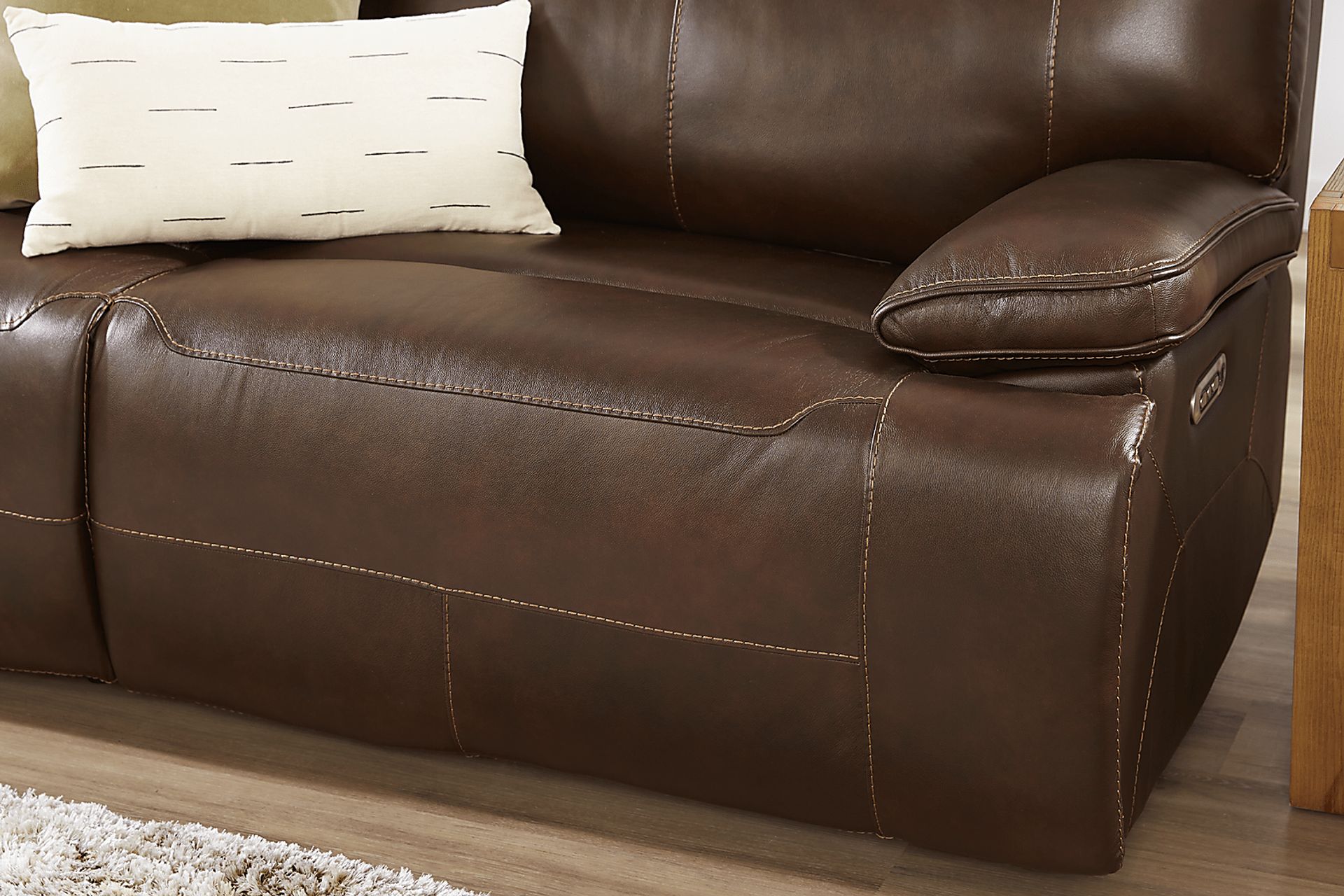 Renaldi Coffee Leather Dual Power Reclining Sofa - Image 3