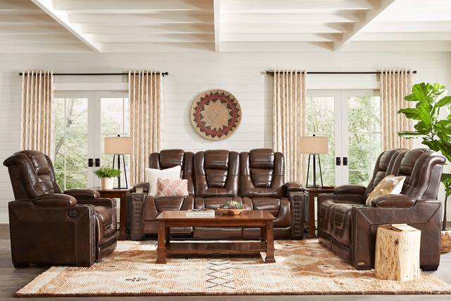 Renegade Brown Leather 2 Pc Living Room with Dual Power Reclining Sofa - Thumbnail - Image 1