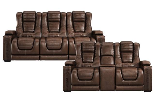 Renegade Brown Leather 2 Pc Dual Power Reclining Living Room - Thumbnail - Image 1