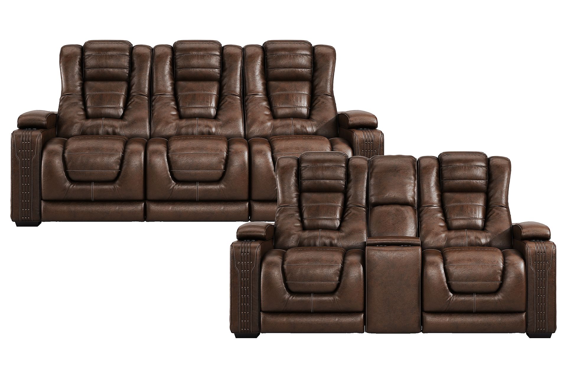 Renegade 2 Pc Brown Leather Dual Power Reclining Living Room Set With ...