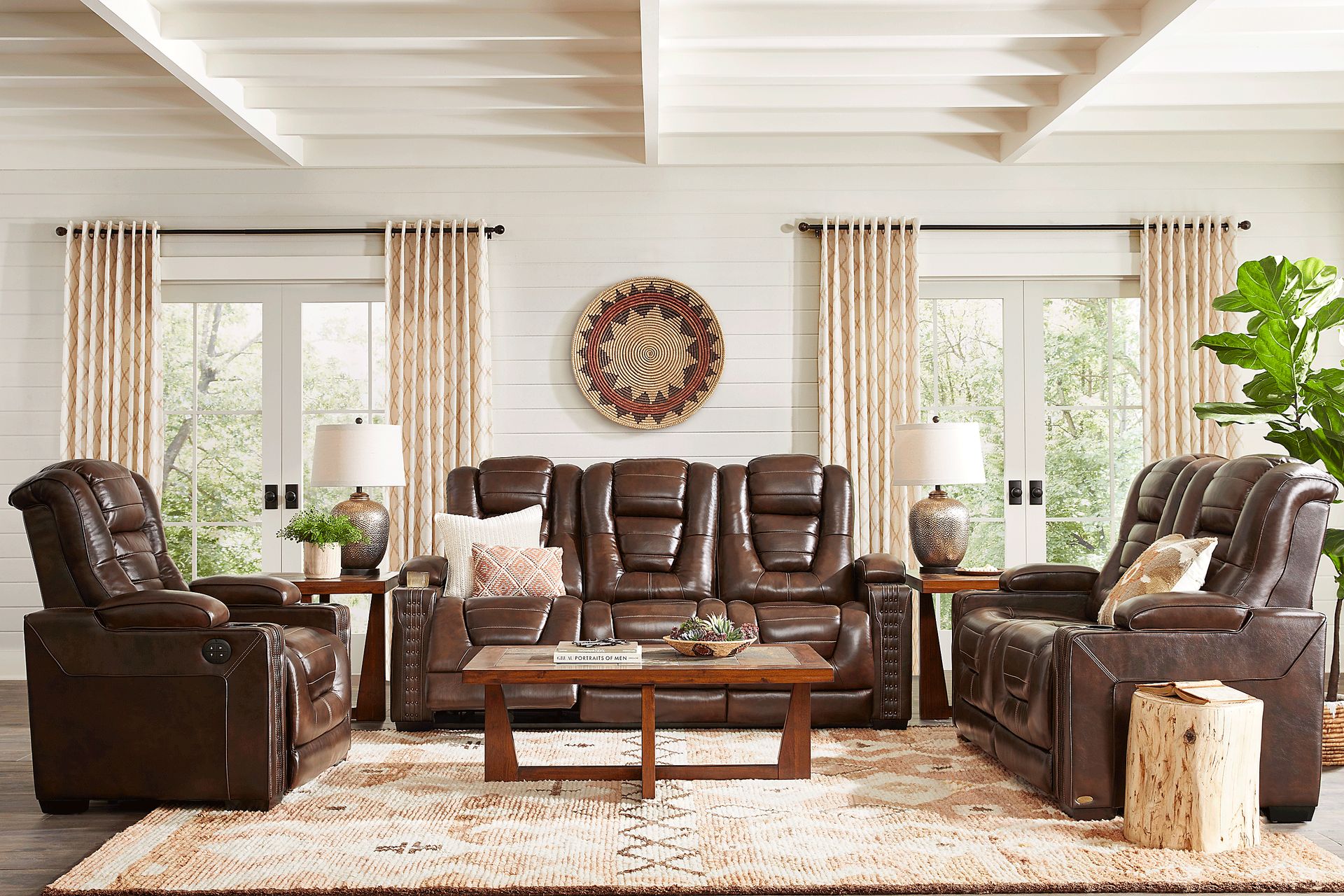 Eric Church Highway To Home Renegade Brown Leather 5 Pc Dual Power Reclining Living Room - Image 1
