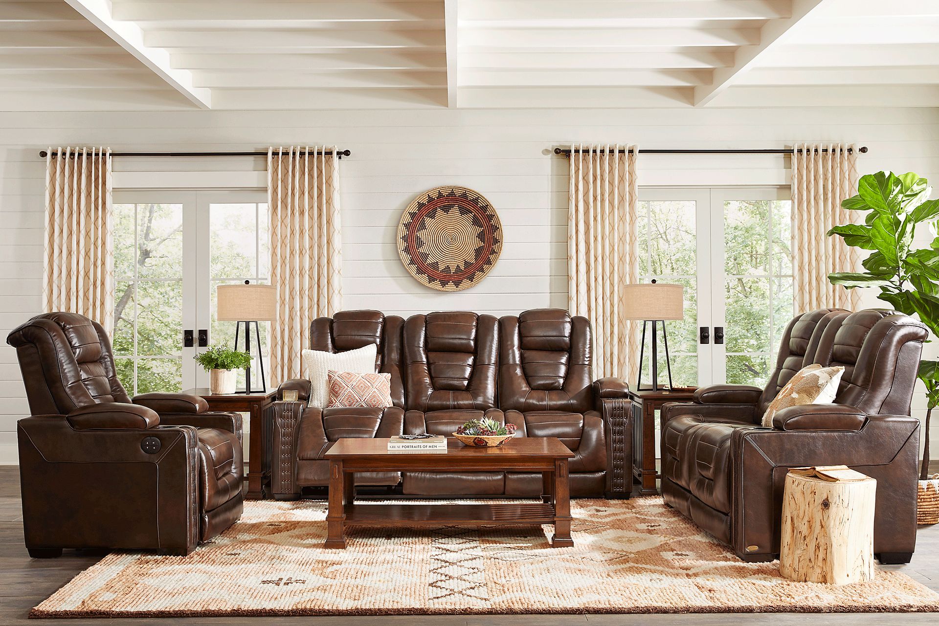 Renegade Brown Leather 7 Pc Living Room with Dual Power Reclining Sofa - Image 1
