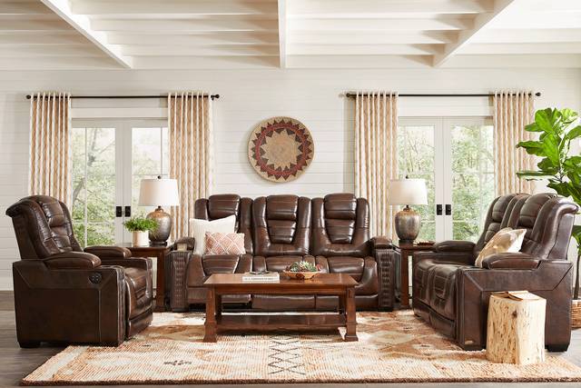 Eric Church Highway To Home Renegade Brown Leather 7 Pc Living Room with Dual Power Reclining Sofa - Thumbnail - Image 1