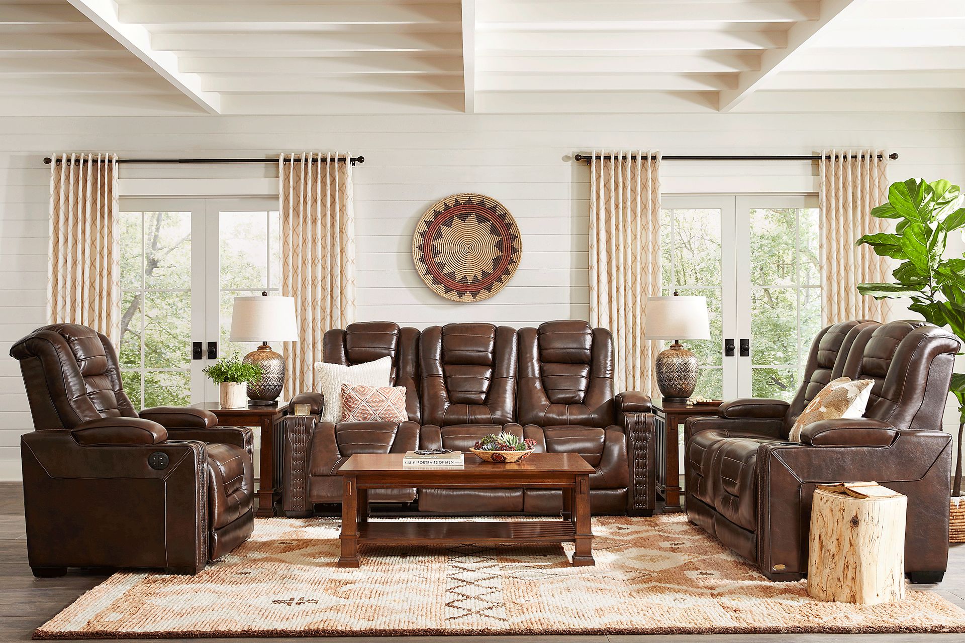 Eric Church Highway To Home Renegade Brown Leather 7 Pc Living Room with Dual Power Reclining Sofa - Image 1