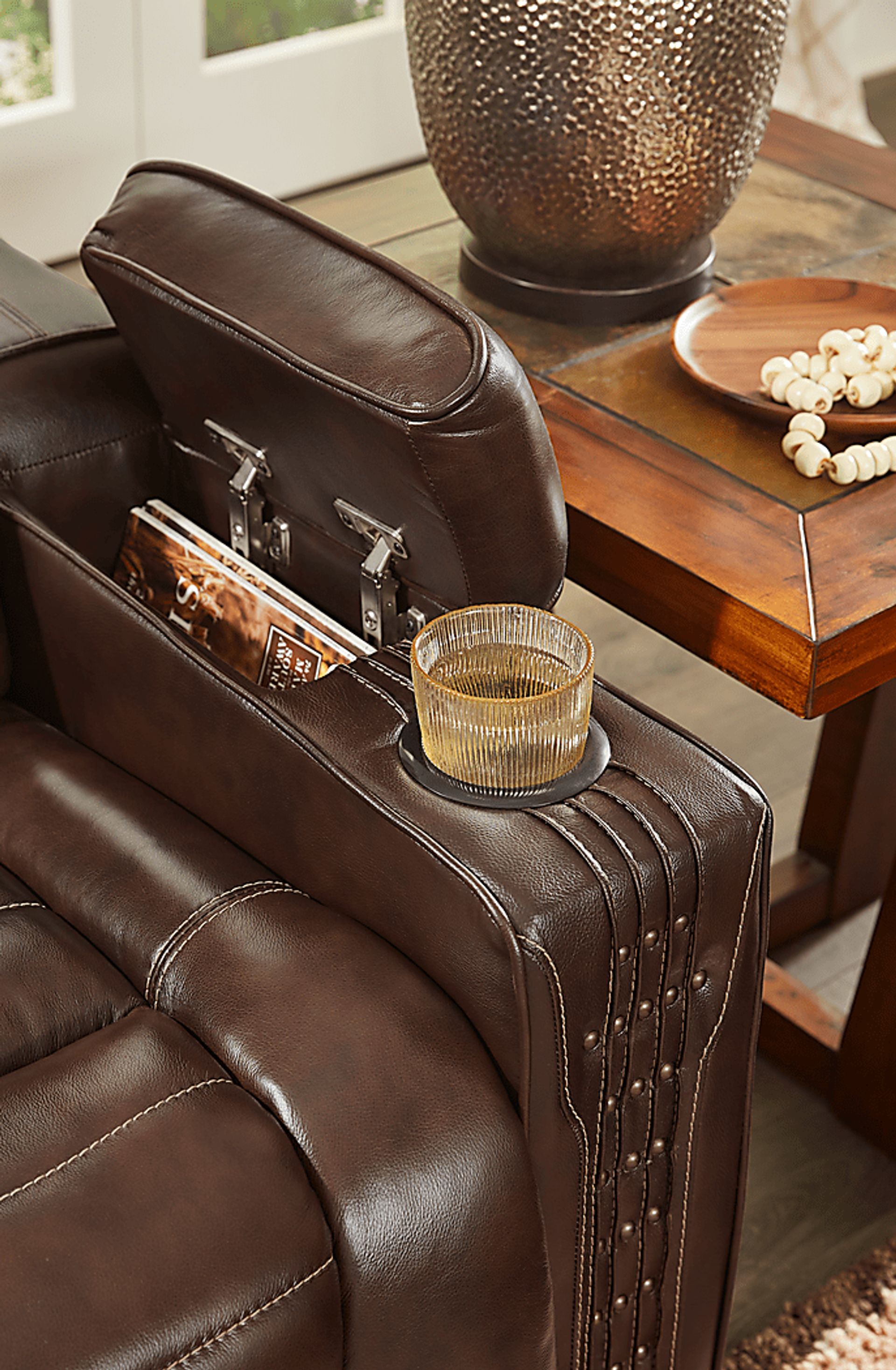 Renegade Brown Leather 7 Pc Living Room with Dual Power Reclining Sofa - Image 10