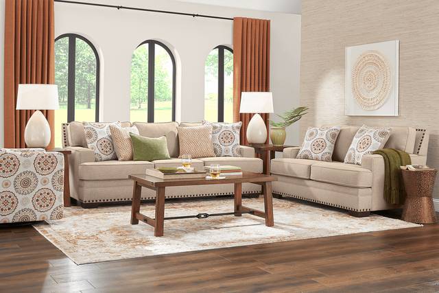 Reno Hills Beige Woven 3 Pc Living Room - Thumbnail - Image 1