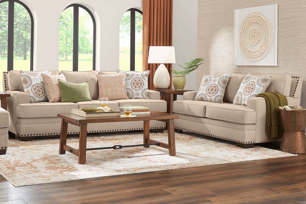 Reno Hills 7 Pc Beige Polyester Fabric Living Room Set With Sleeper ...