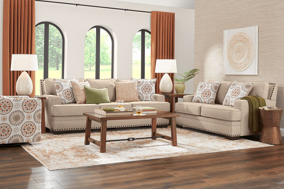 Reno Hills 2 Pc Beige Woven Living Room Set With Sofa, Swivel Chair | Rooms to Go