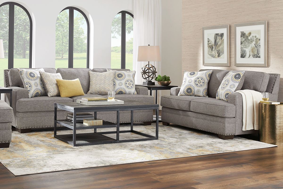 Reno Hills 7 Pc Gray Polyester Fabric Living Room Set With Loveseat ...