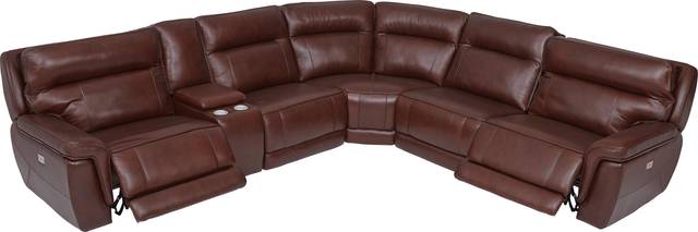 Renzo Brown Leather 6 Pc Dual Power Reclining Sectional - Thumbnail - Image 3