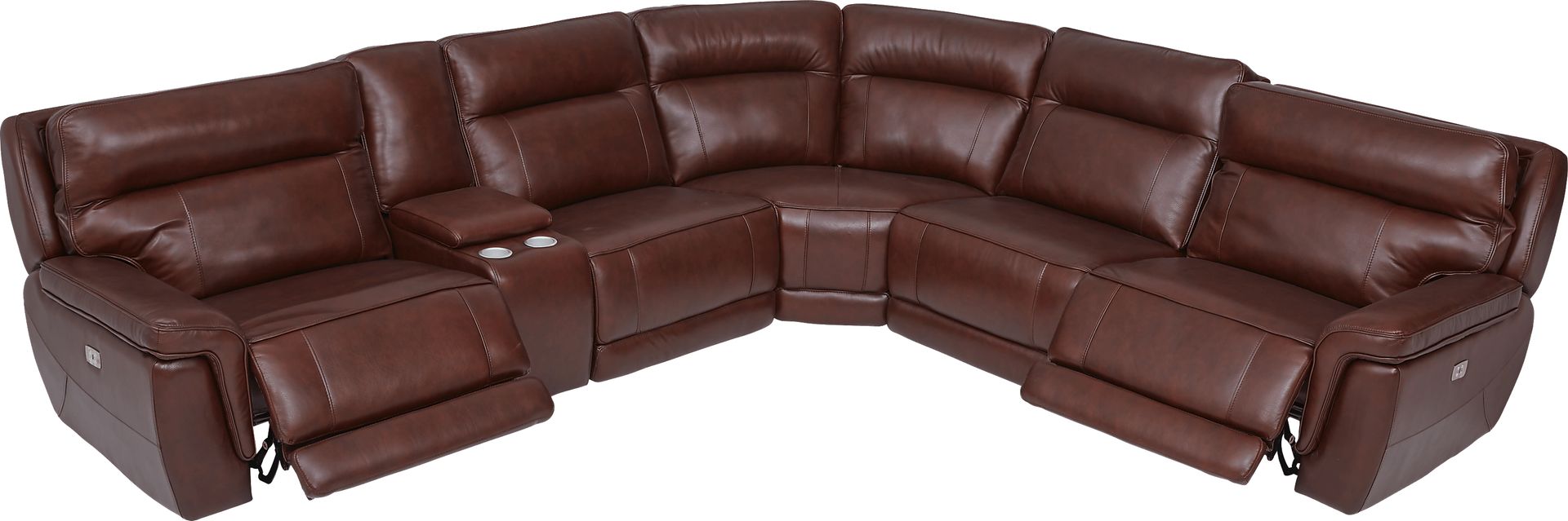 Renzo Brown Leather 6 Pc Dual Power Reclining Sectional - Image 3