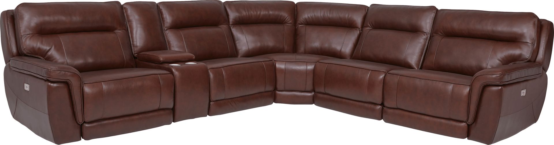 Renzo Brown Leather 6 Pc Dual Power Reclining Sectional - Image 1