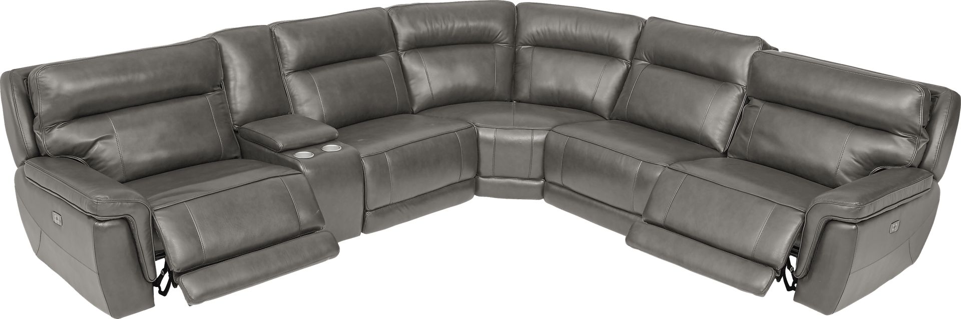 Renzo Gray Leather 6 Pc Dual Power Reclining Sectional - Image 3