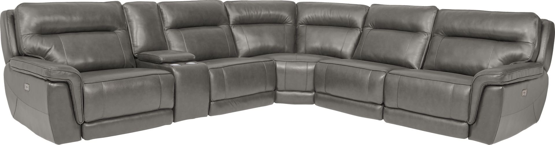 Renzo Gray Leather 6 Pc Dual Power Reclining Sectional - Image 1