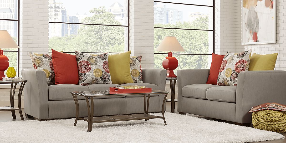 Resa 2 Pc Gray Polyester Fabric Living Room Set With Sofa, Loveseat ...
