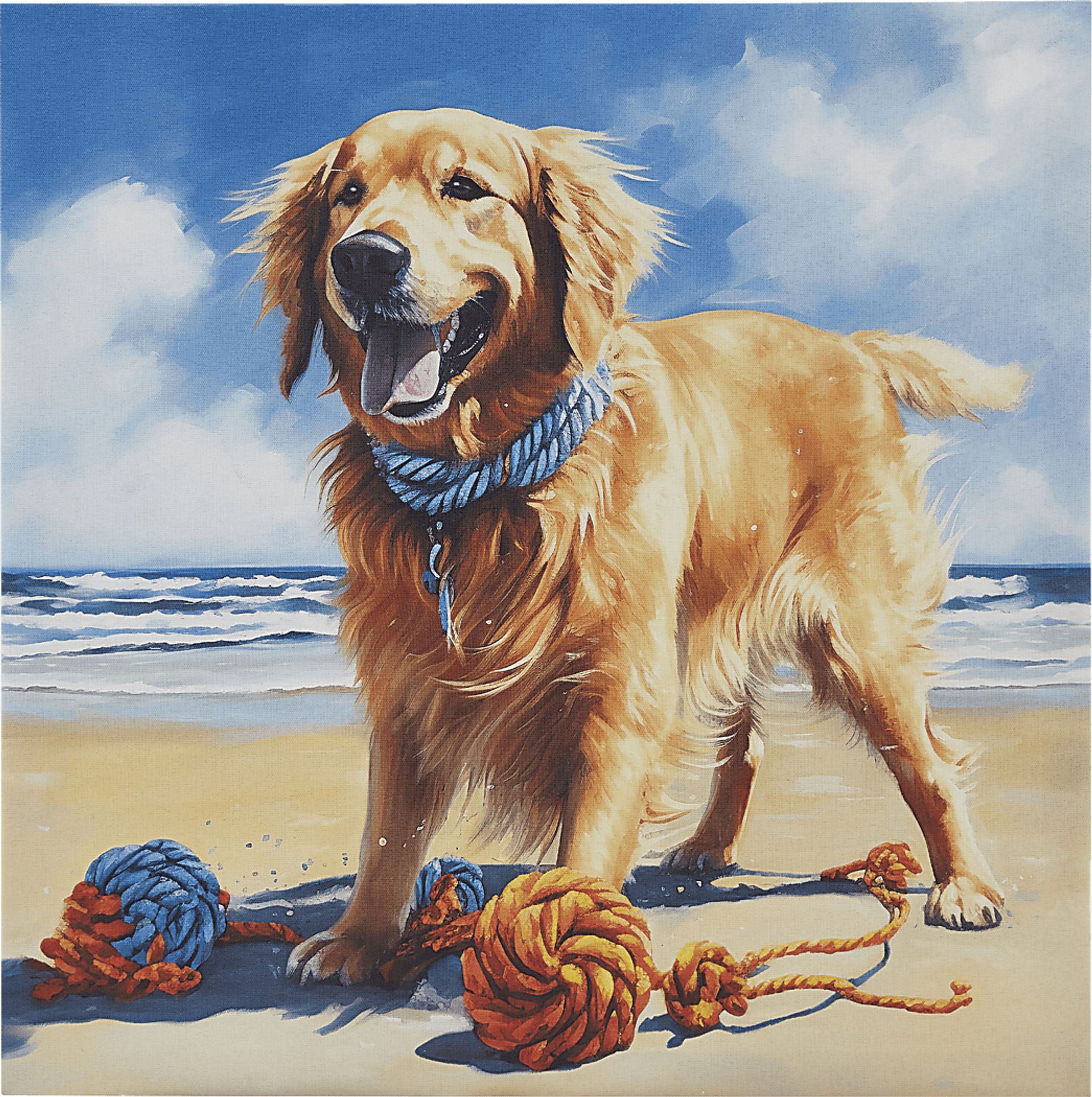 Retriever Playing Blue Wall Decor - Image 1
