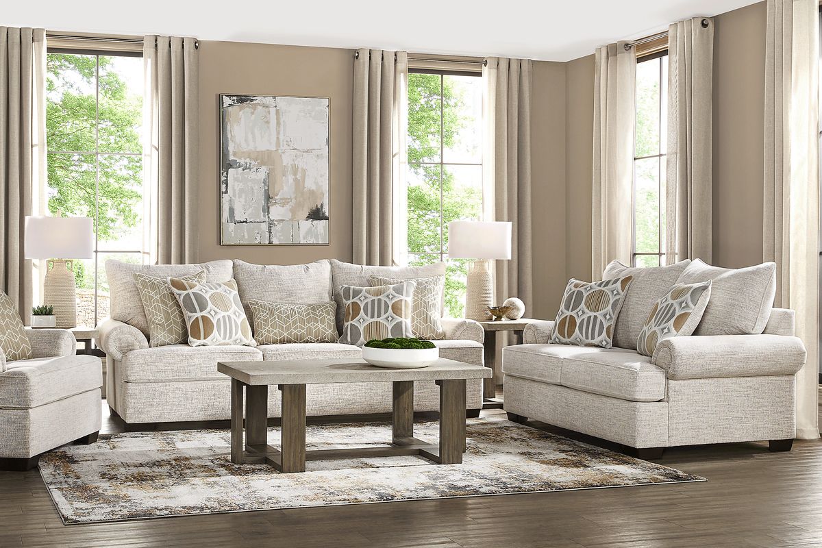 Reyna Point 8 Pc Ivory Beige Woven Living Room Set With Sofa, Loveseat