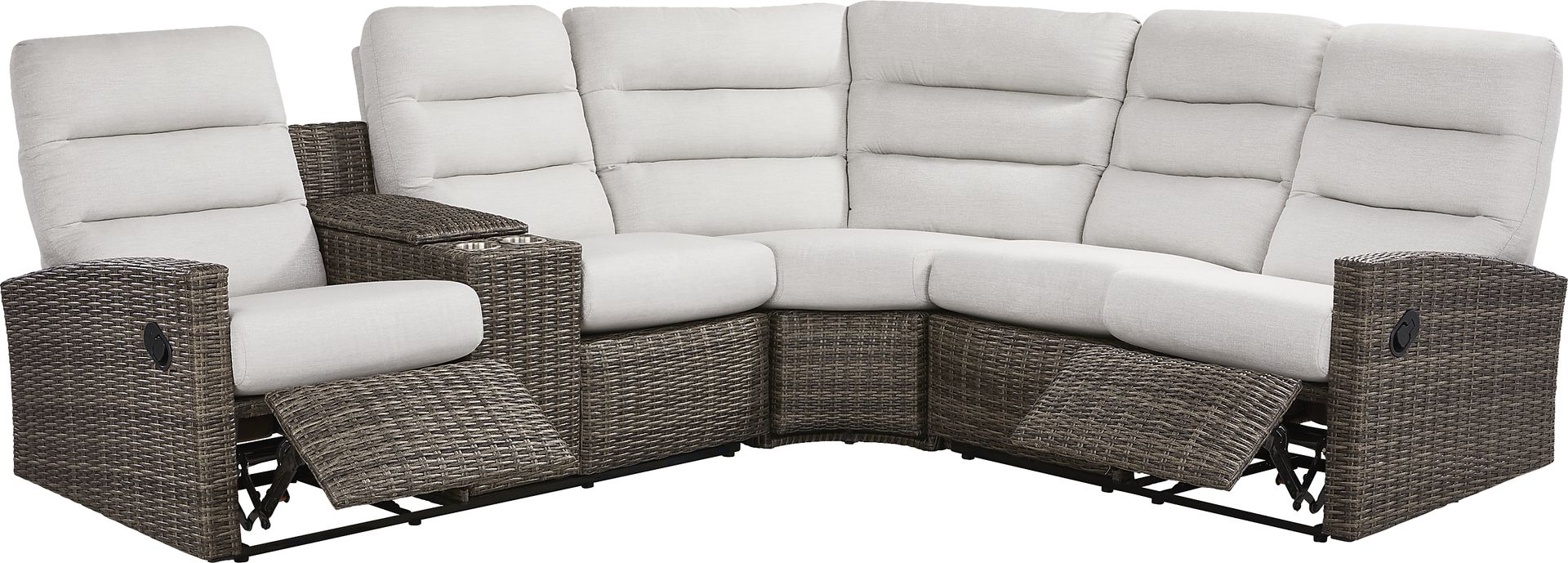 Ria Driftwood 3 Pc Outdoor Reclining Sectional with Gray Cushions - Image 3