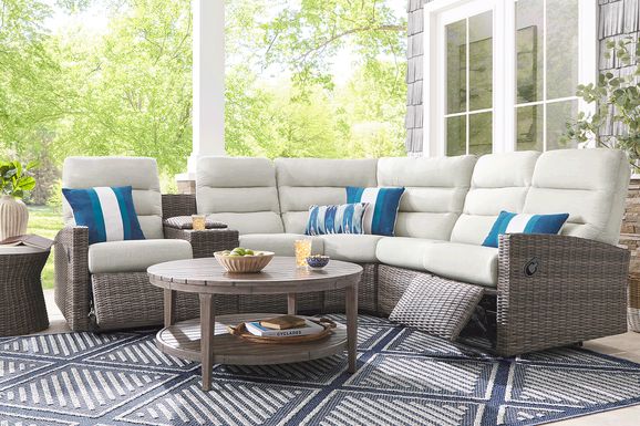 Ria Driftwood 3 Pc Outdoor Reclining Sectional with Gray Cushions