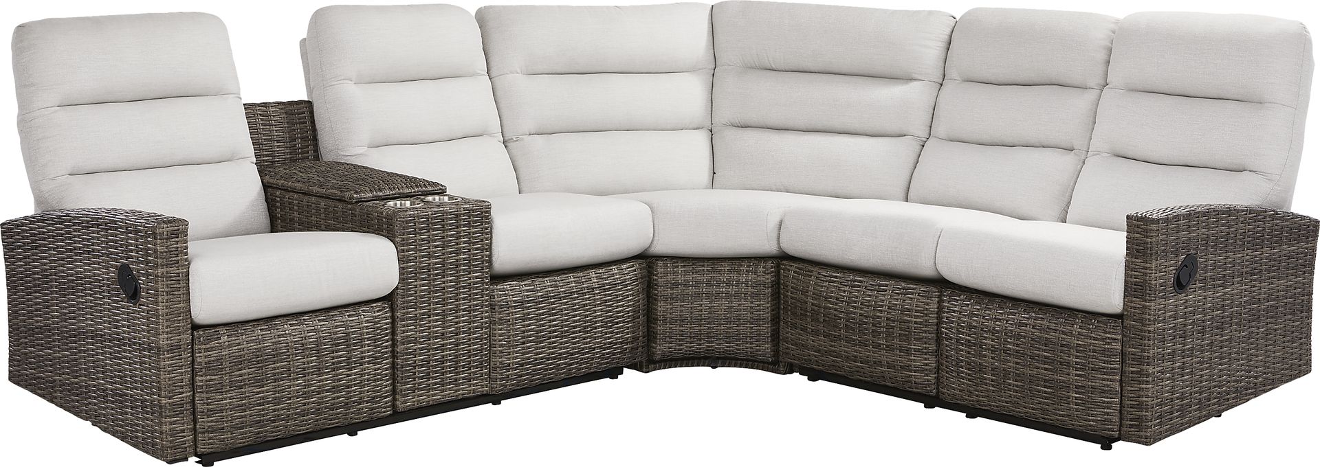 Ria Driftwood 3 Pc Outdoor Reclining Sectional with Gray Cushions - Image 1