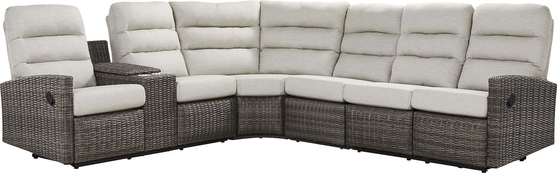 Ria Driftwood 4 Pc Outdoor Reclining Sectional with Gray Cushions - Image 3