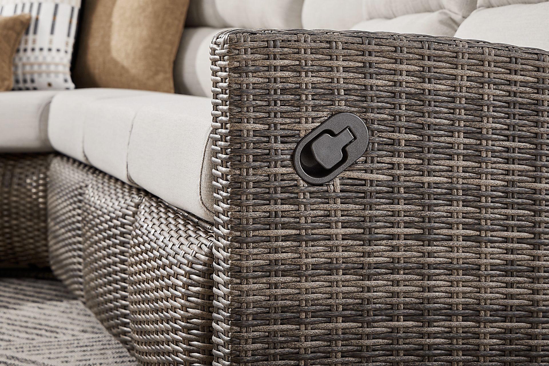 Ria Driftwood 4 Pc Outdoor Reclining Sectional with Gray Cushions - Image 4