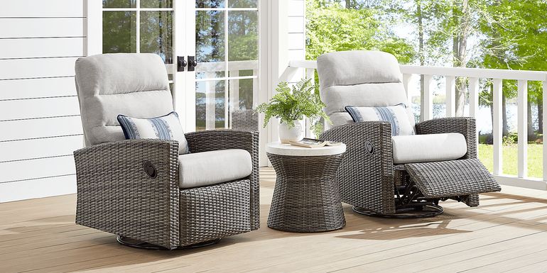 Ria Driftwood Outdoor Glider Recliner with Gray Cushions, Set of 2