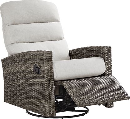 Ria Driftwood Outdoor Glider Recliner with Gray Cushions