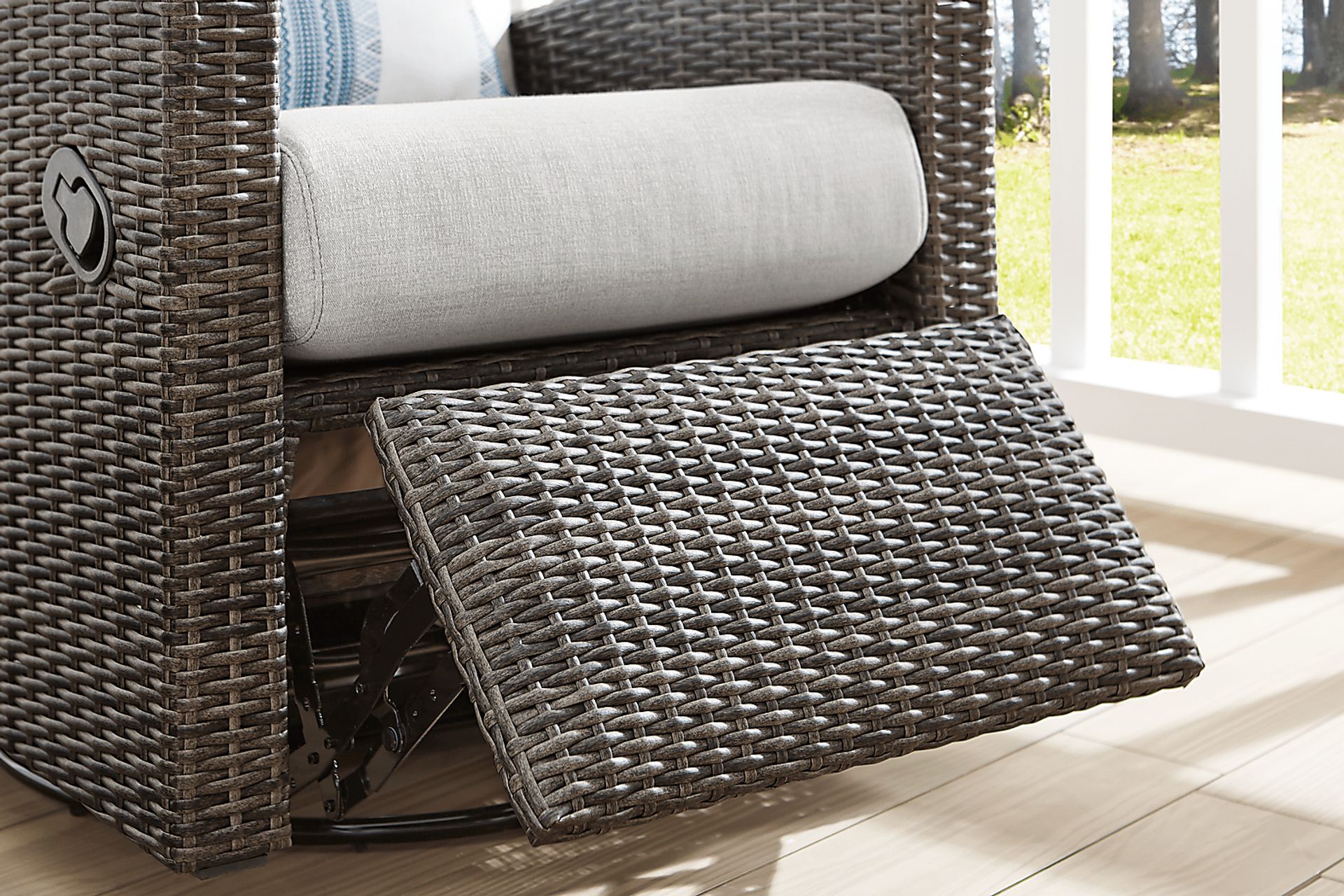 Ria Driftwood Outdoor Glider Recliner with Gray Cushions - Image 6