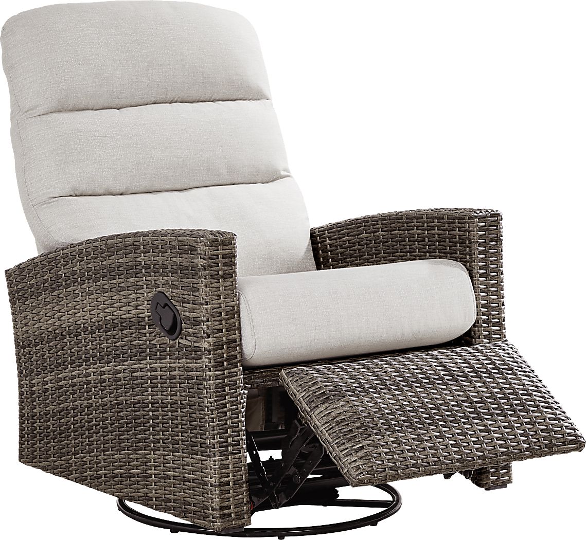 Ria Driftwood Outdoor Glider Recliner with Gray Cushions