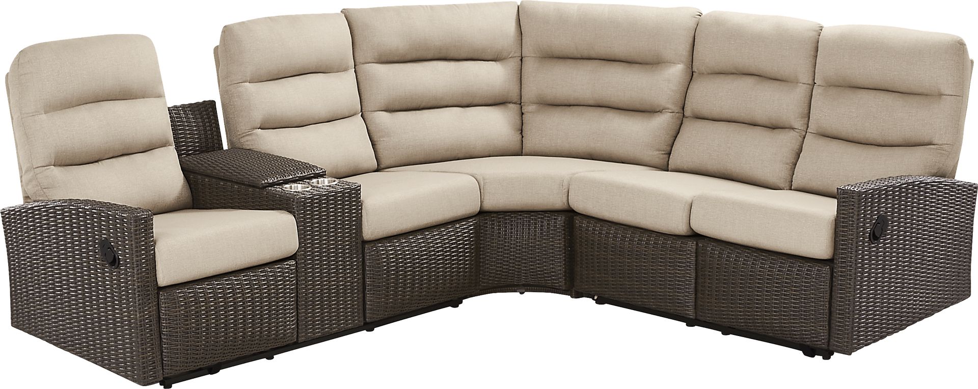 Ria Espresso 3 Pc Outdoor Reclining Sectional with Beige Cushions - Image 1