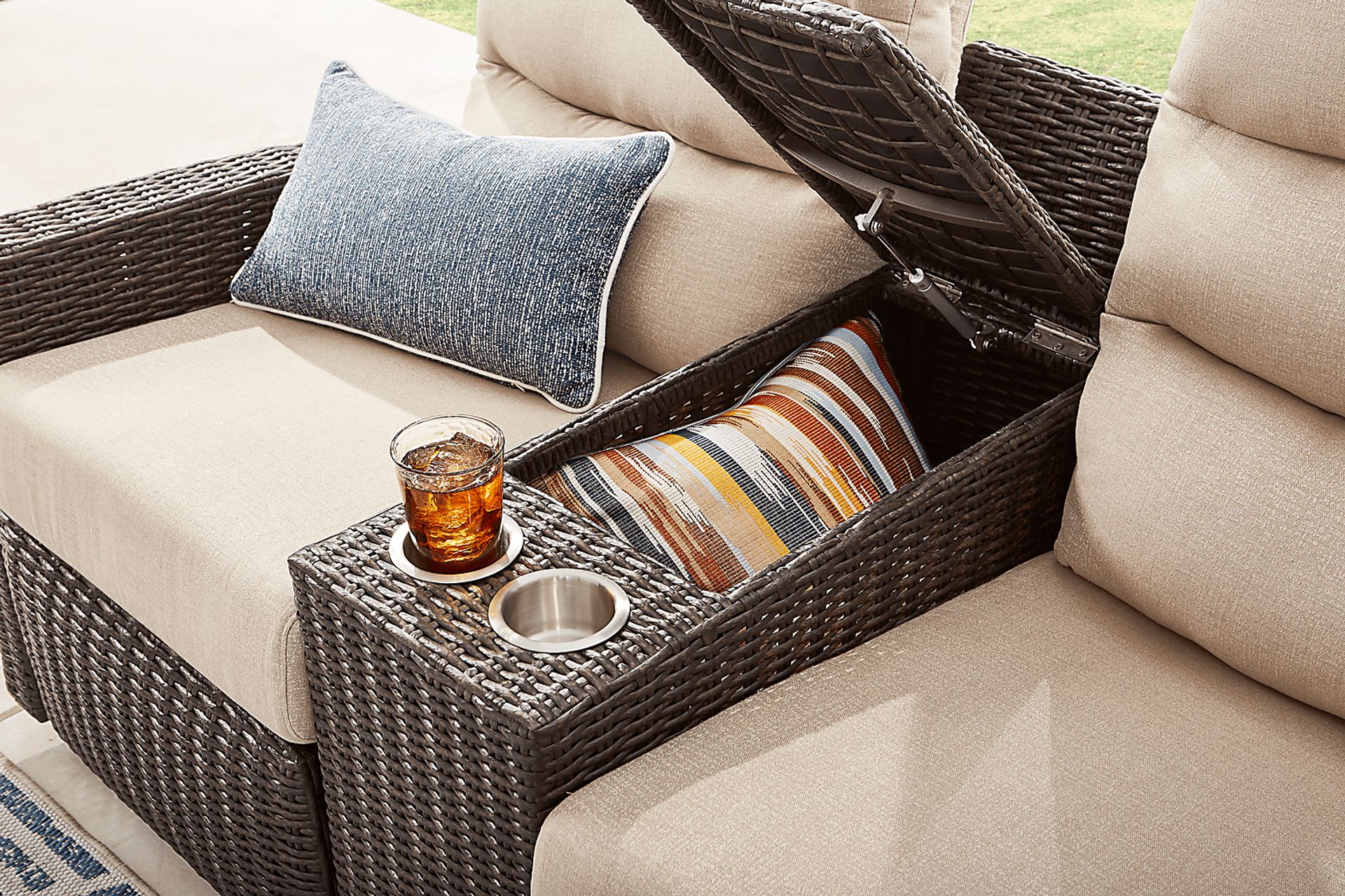 Ria Espresso 4 Pc Outdoor Reclining Sectional with Beige Cushions - Image 3