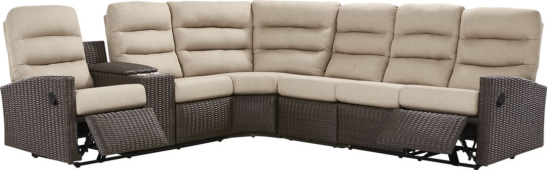 Ria Espresso 4 Pc Outdoor Reclining Sectional with Beige Cushions
