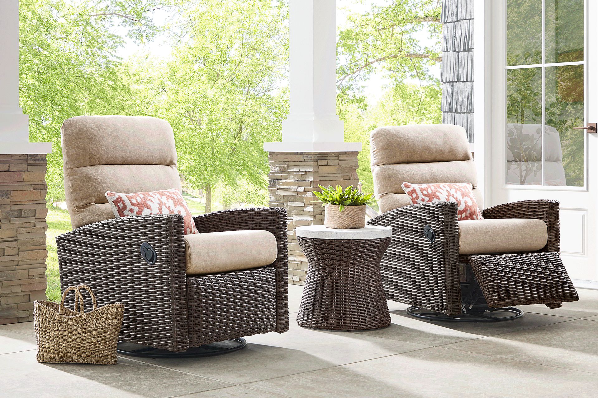 Ria Espresso Outdoor Glider Recliner with Beige Cushions, Set of 2 - Image 1