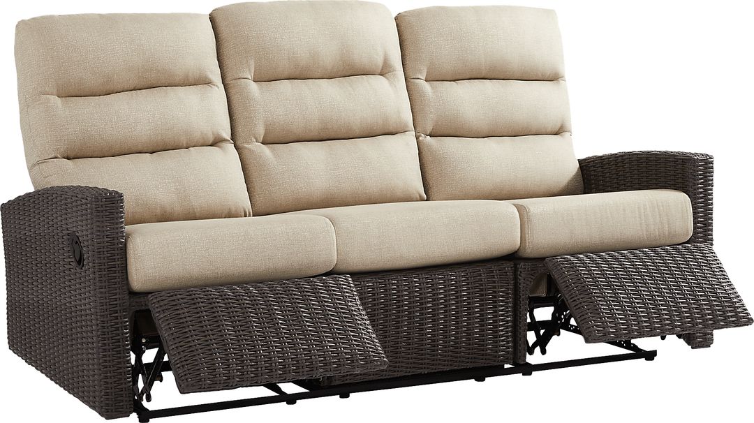 Ria Espresso Outdoor Reclining Sofa with Beige Cushions