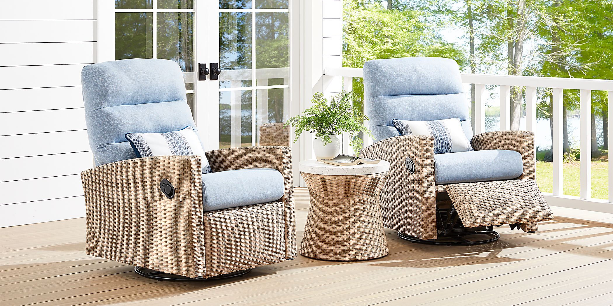 Recliner Chair Porch Chair Cushions Ria Natural Light Wood Blue
