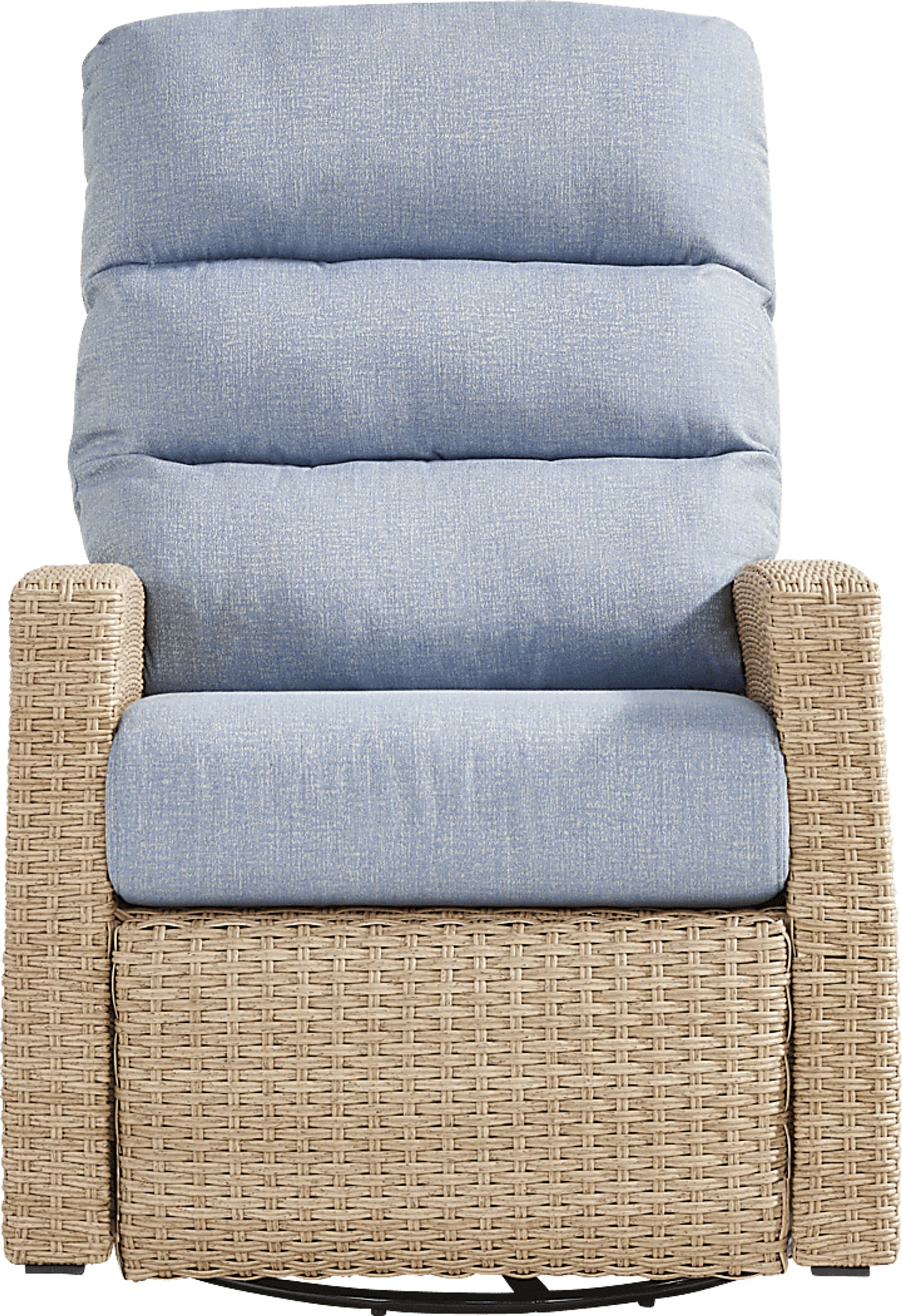 Ria Natural Outdoor Glider Recliner with Blue Cushions - Image 2