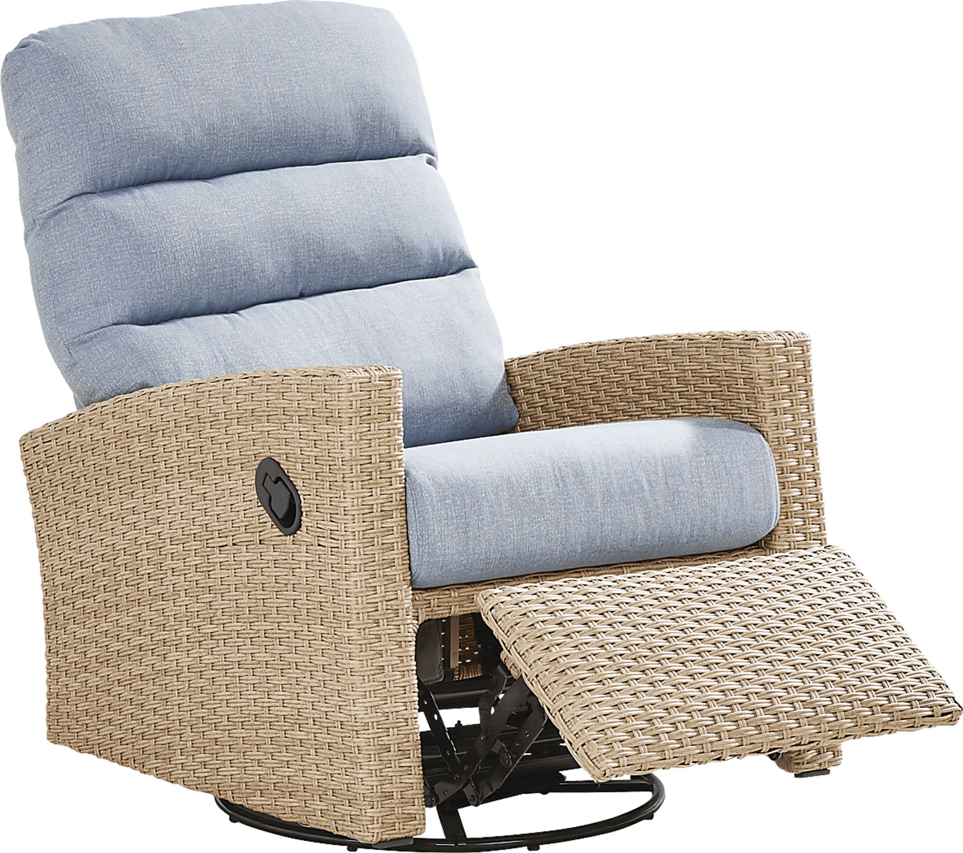 Ria Natural Outdoor Glider Recliner with Blue Cushions - Image 1